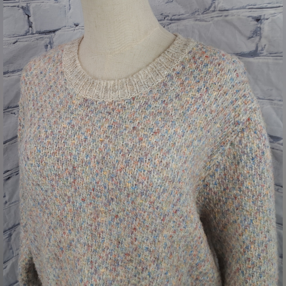 Design Lab Lord & Taylor Comfy Knit Sweater Cropped Woven Colorful Oatmeal Small - Picture 7 of 16